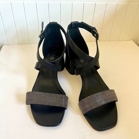 NEW Michael Michael Kors Diane Black Block Heel Sandal Size 6.5 - Picture 2 of 7